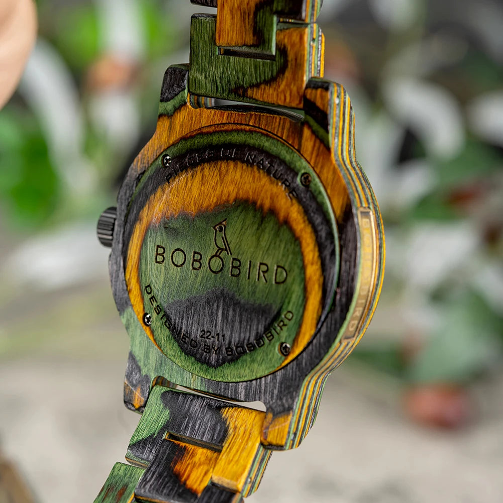 BOBOBIRD Montre en bois Montre-bracelet pour hommes Mouvement à quartz japonais Cheval fou Cuir Mode Casual