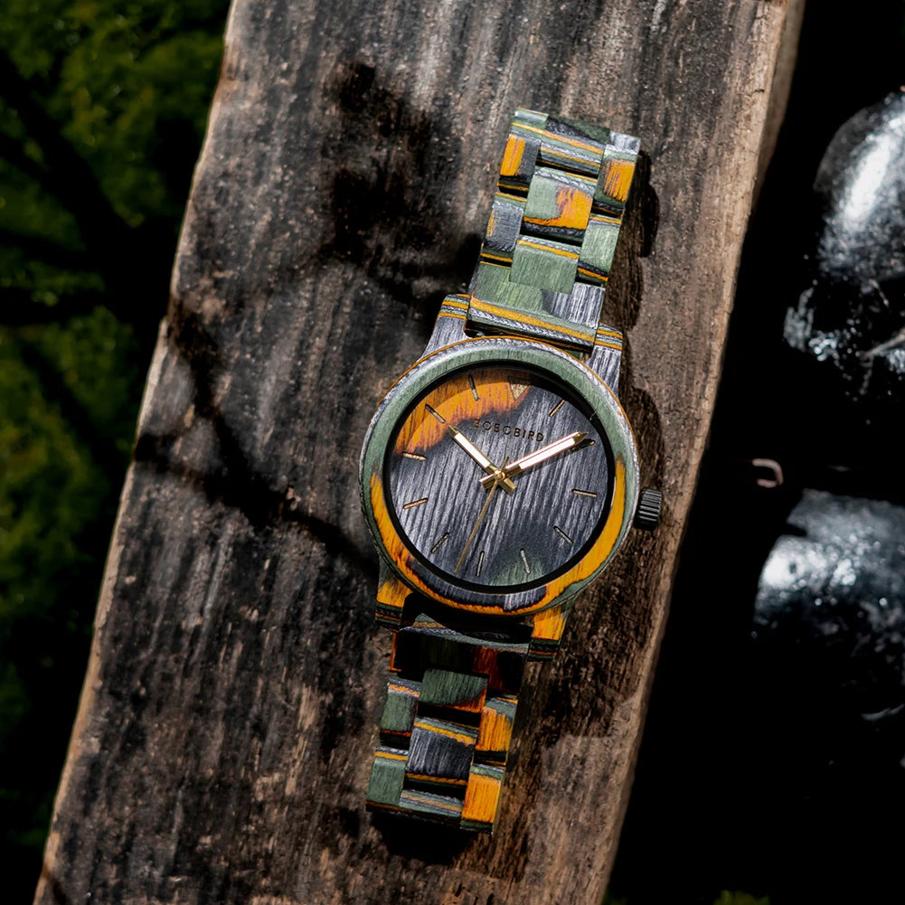 BOBOBIRD Montre en bois Montre-bracelet pour hommes Mouvement à quartz japonais Cheval fou Cuir Mode Casual