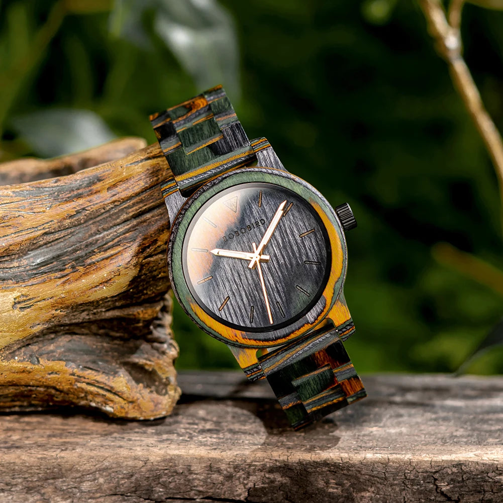 BOBOBIRD Montre en bois Montre-bracelet pour hommes Mouvement à quartz japonais Cheval fou Cuir Mode Casual