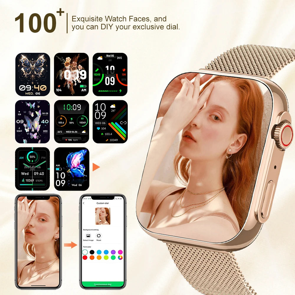 Montre connectée MEVADEN pour femmes, écran AMOLED 1,91", Bluetooth, appels, moniteur de santé, mode, pour Android et iOS H32
