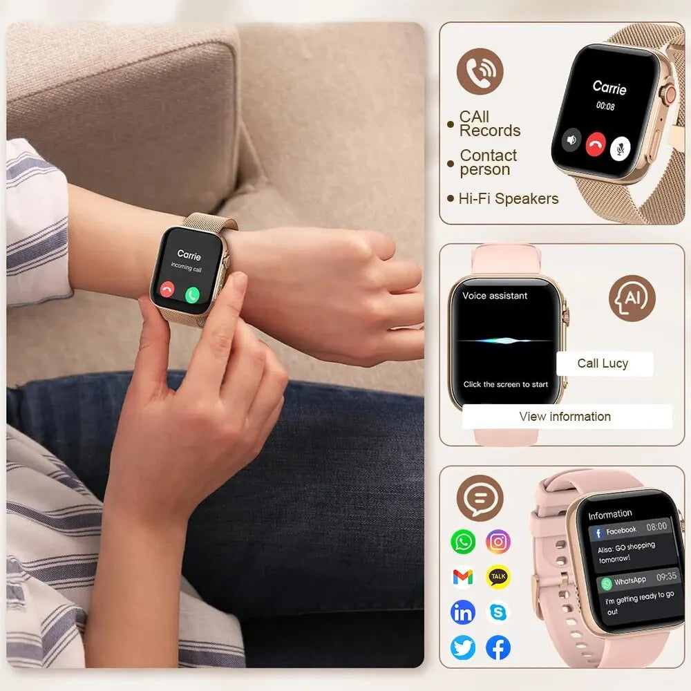 Montre connectée MEVADEN pour femmes, écran AMOLED 1,91", Bluetooth, appels, moniteur de santé, mode, pour Android et iOS H32