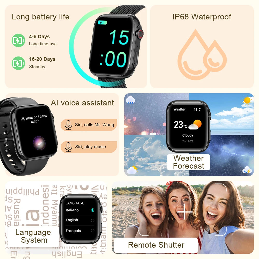 Montre connectée MEVADEN pour femmes, écran AMOLED 1,91", Bluetooth, appels, moniteur de santé, mode, pour Android et iOS H32